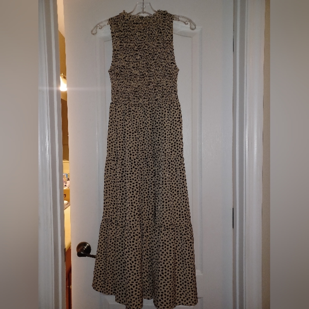 SHEIN Beige Maxi Dress with Black Spot Pattern